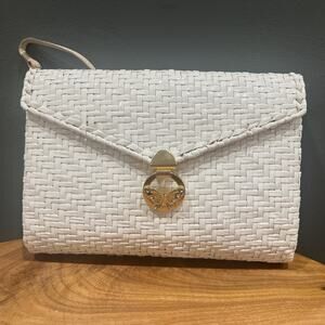 Susan Gail By Roberto Rocco Woven Purse White With Butterfly Latch Vintage